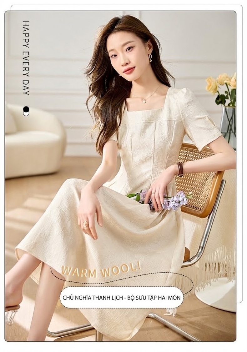 Váy Suông Nữ Tencel Tay Ngắn dáng chữ A Thanh Lịch Màu Be, Đen chi tiết 7