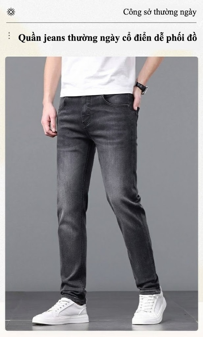 Quần Jeans Nam Ống Đứng Co Giãn Thoải Mái Màu Đen, Xám chi tiết 1