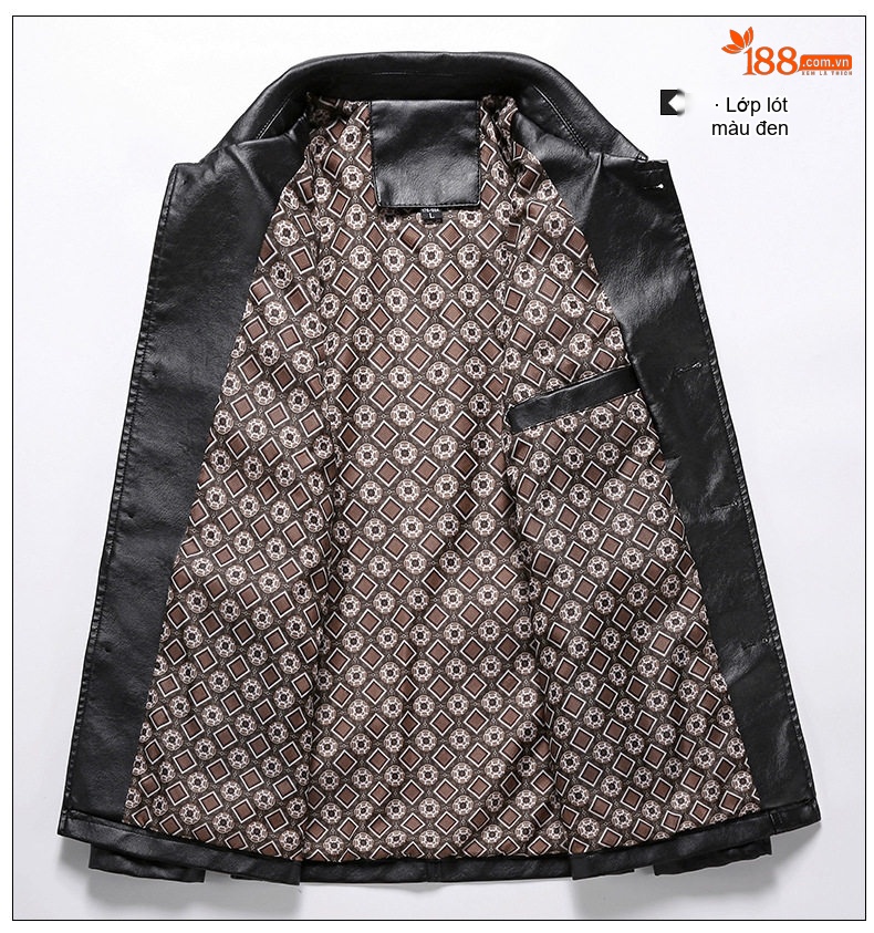 Áo Khoác Da PU Nam Cổ Bẻ Kiểu Dáng Casual Màu Đen, Nâu chi tiết 5