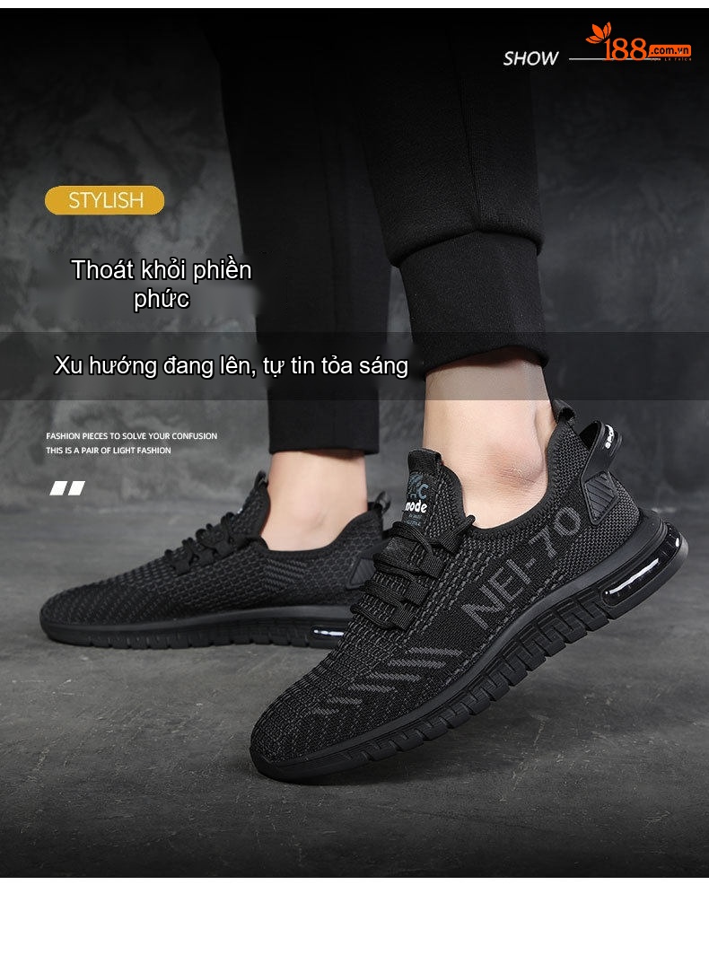Giày Thể Thao Nam Vải Lưới Thoáng Khí Chiều Cao Đế Khoảng 4cm Màu Đen chi tiết 3