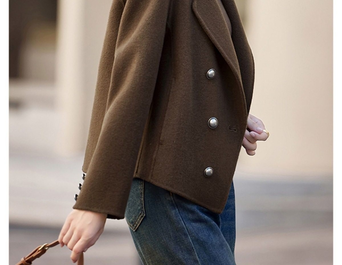 Áo Khoác Dạ Nữ Dáng Vest Hai Mặt Lông Cừu Cashmere Phong Cách Tiểu Thư Màu Đỏ, Xám, Nâu, Kem chi tiết 47