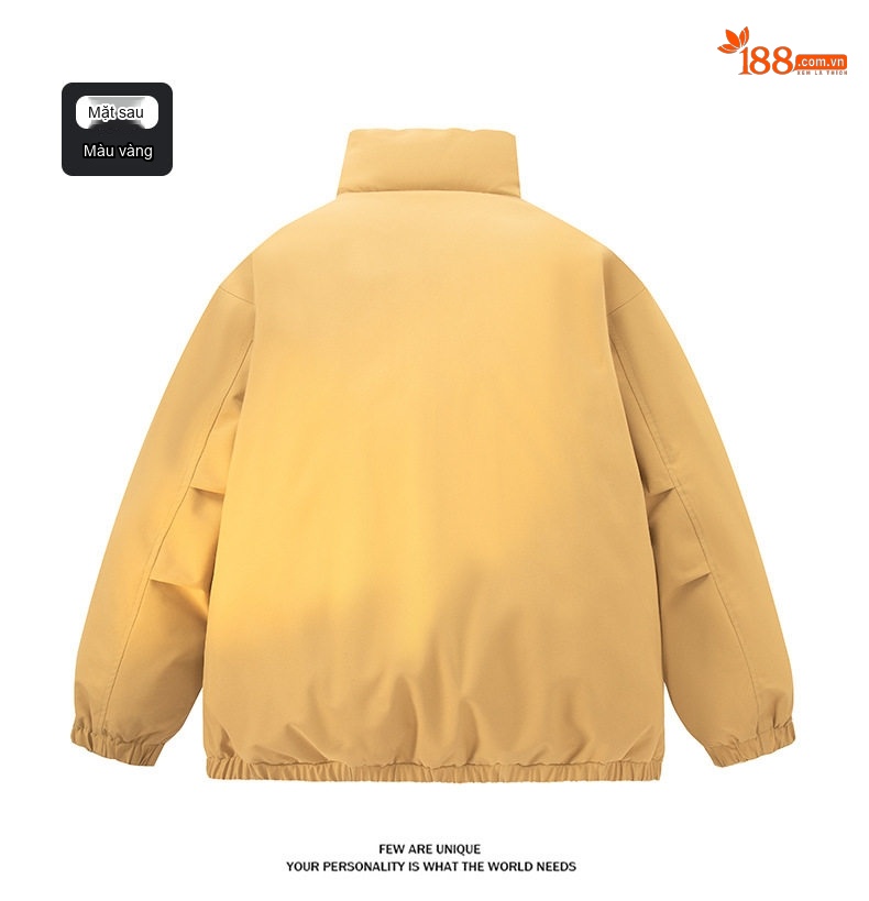 Áo Khoác Bông Lót Dày Cổ Trụ Có Logo Cotton Nam Nữ Unisex Màu Trắng, Đen, Vàng, Hồng chi tiết 15