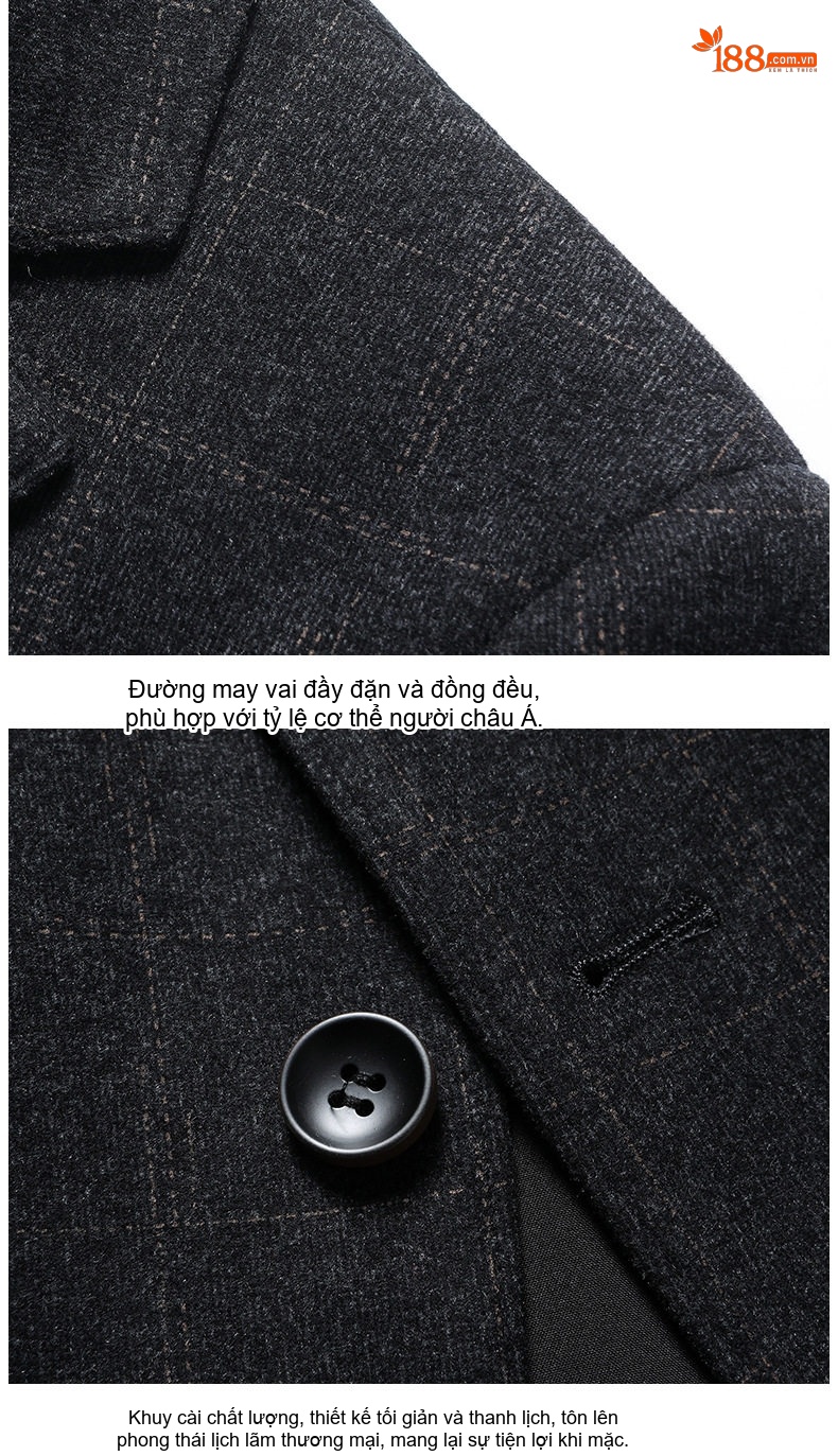 Áo Vest/Blazer Nam Kẻ Caro Co Giãn Vải Nylon Phong Cách Hàn Quốc Màu Xám, Xanh Đen chi tiết 22