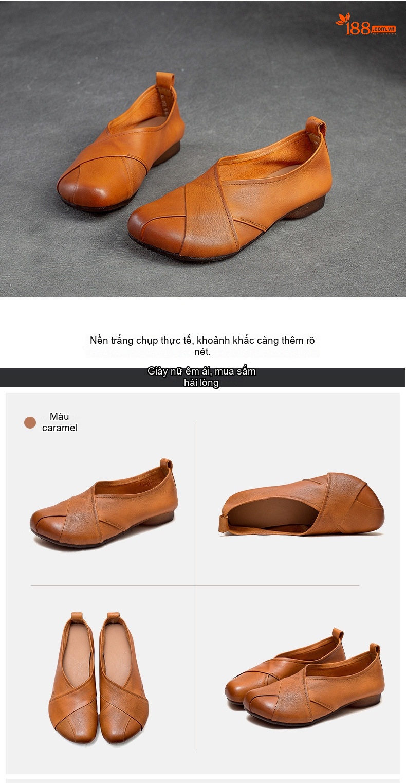 Giày Búp Bê Nữ Thiết Kế Cổ Điển Chiều Cao Đế Khoảng 1cm Màu Nâu, Vàng chi tiết 16