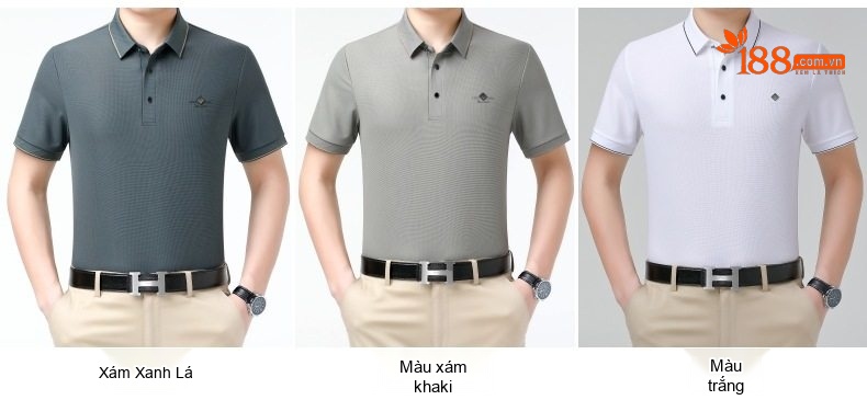 Áo Polo Nam Lụa Tằm Tơ Cộc Tay Mát Lạnh Chống Nhăn Màu Trắng, Xám, Xanh, Đen chi tiết 5