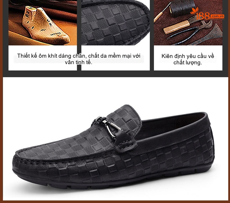 Giày Lười Nam Da Thật Thoáng Khí Chiều Cao Đế Khoảng 2cm Màu Đen, Xám, Xanh Dương, Trắng chi tiết 7