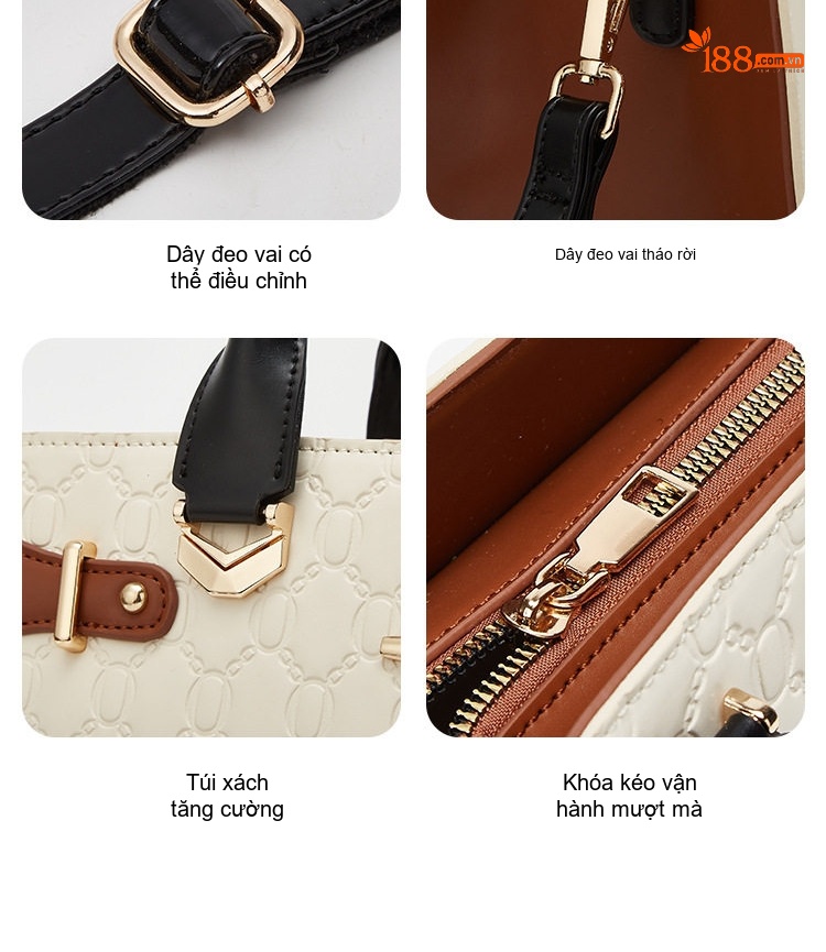 Bộ Túi Xách Tay, Túi Đeo Vai, Túi Clutch và Ví Nữ Da Bóng chi tiết 20