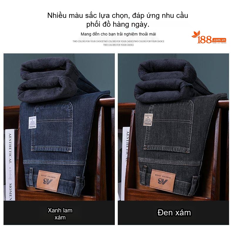 Quần Jean Nam Ống Đứng Lót Lông Dày Dặn Màu Đen Xám chi tiết 11