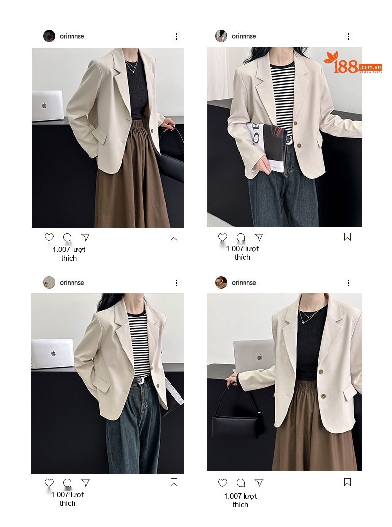 Áo Khoác Blazer Nữ Phong Cách Hàn Quốc Công Sở Thanh Lịch Dáng Rộng Màu Be chi tiết 2