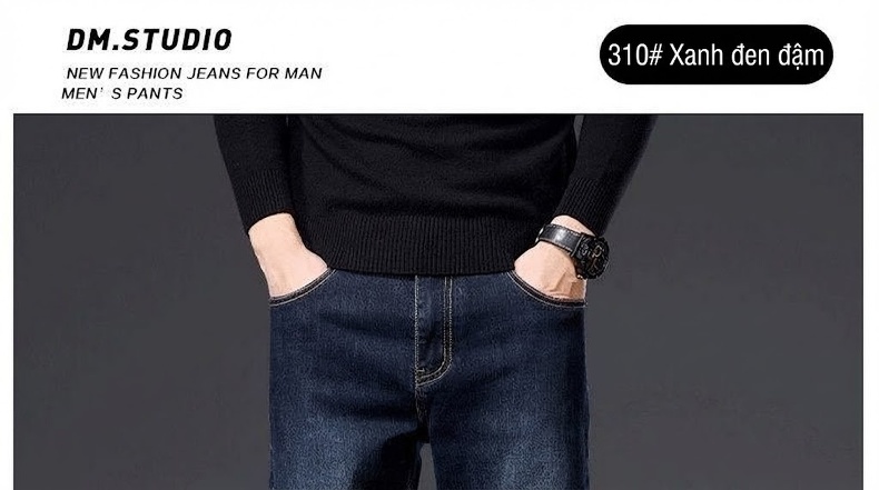 Quần Jean Nam Ống Suông Rộng Co Giãn Phong Cách Retro Màu Xanh Denim chi tiết 27