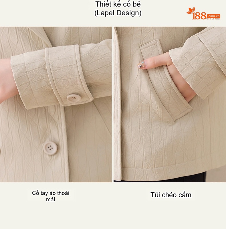 Áo Khoác Blazer Nữ Kiểu Hàn Quốc Dáng Ngắn Vải Gân Tăm Màu Be chi tiết 26