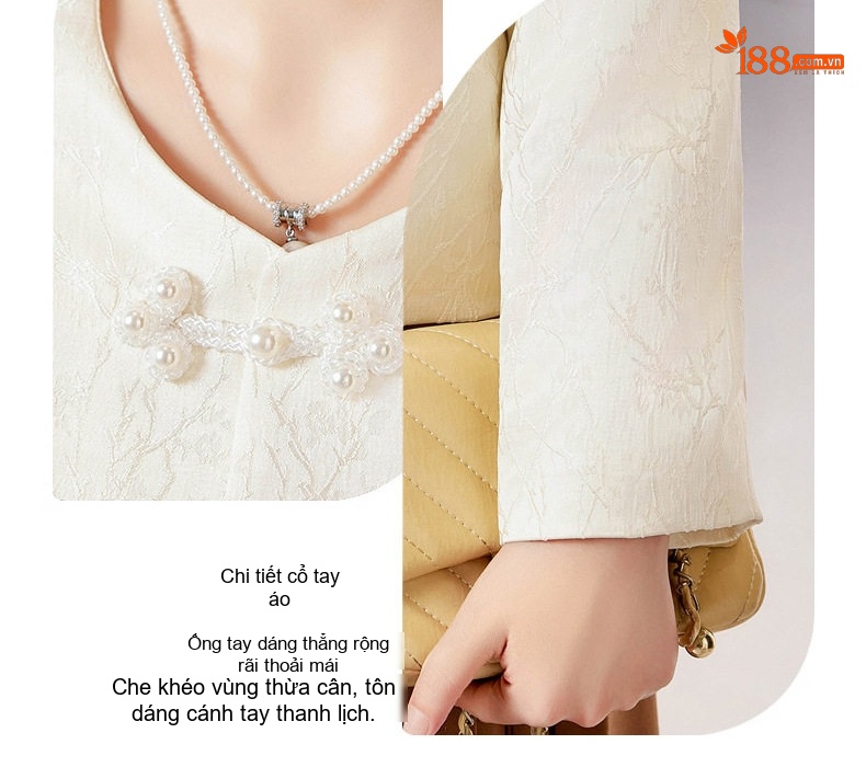 Áo Khoác Lửng Trung Hoa Cổ Điển Tay Dài Khuy Nút Thắt Jacquard Màu Trắng, Đen chi tiết 8