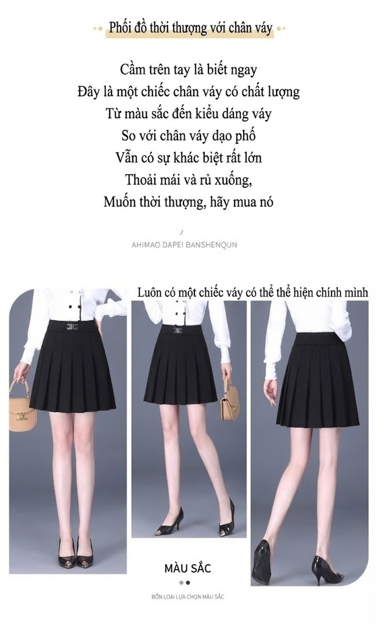 Chân Váy Chữ A Xếp Ly Ngắn Lưng Cao Phong Cách Ulzzang Màu Đen chi tiết 4