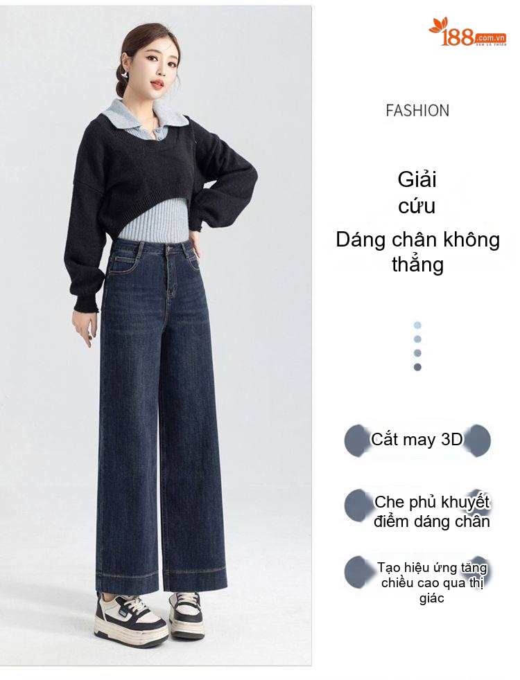 Quần Ống Rộng Nữ Lưng Cao Thu Đông Dáng Suông Co Giãn Thoải Mái Màu Xanh Đen chi tiết 24