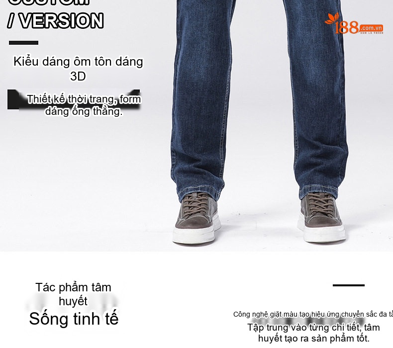 Quần Jean Nam Dáng Ôm Vừa Vặn Dài Phong Cách Trung Niên, Doanh Nhân, Thoải Mái, Co Giãn Màu Đen, Xanh Đậm chi tiết 2