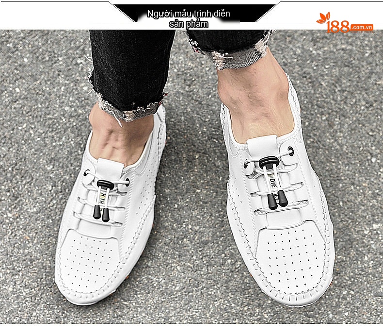 Giày Lười Nam Da Bóng Thoáng Khí Chiều Cao Đế Khoảng 2cm Màu Nâu, Trắng, Xanh Navy, Đen... chi tiết 13