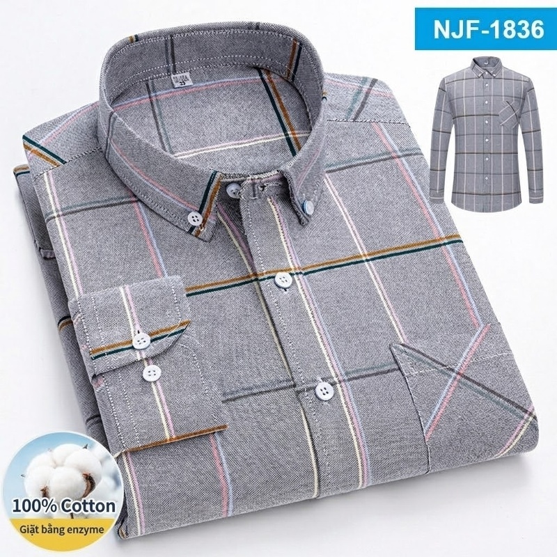 Áo Sơ Mi Tay Dài Cotton Oxford Dáng Rộng Thoải Mái Màu Trắng, Xám, Xanh, Đỏ...
