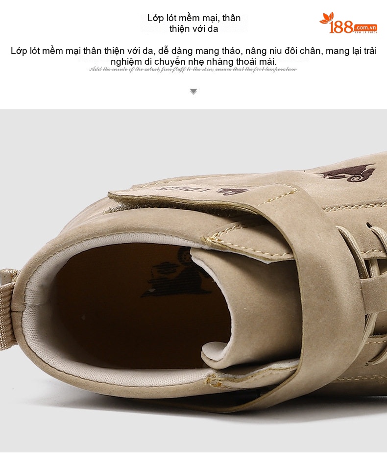 Giày Boot Martin Nam Cổ Cao Dây Buộc Da Mờ Phong Cách Thể Thao Chiều Cao Đế Khoảng 3cm Màu Be, Xám chi tiết 9