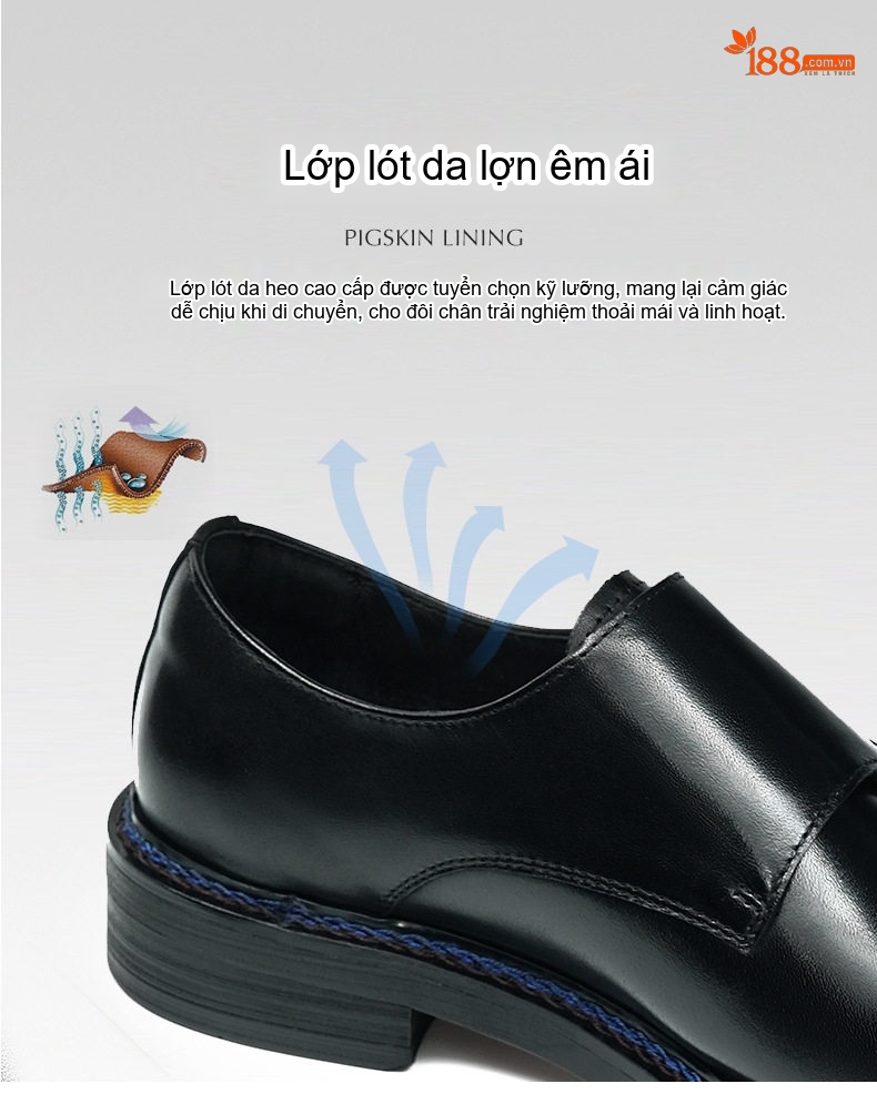 Giày Monkstrap Khóa Cài Nam Da Bò Mũi Vuông Chiều Cao Đế Khoảng 3cm Màu Đen, Nâu chi tiết 9