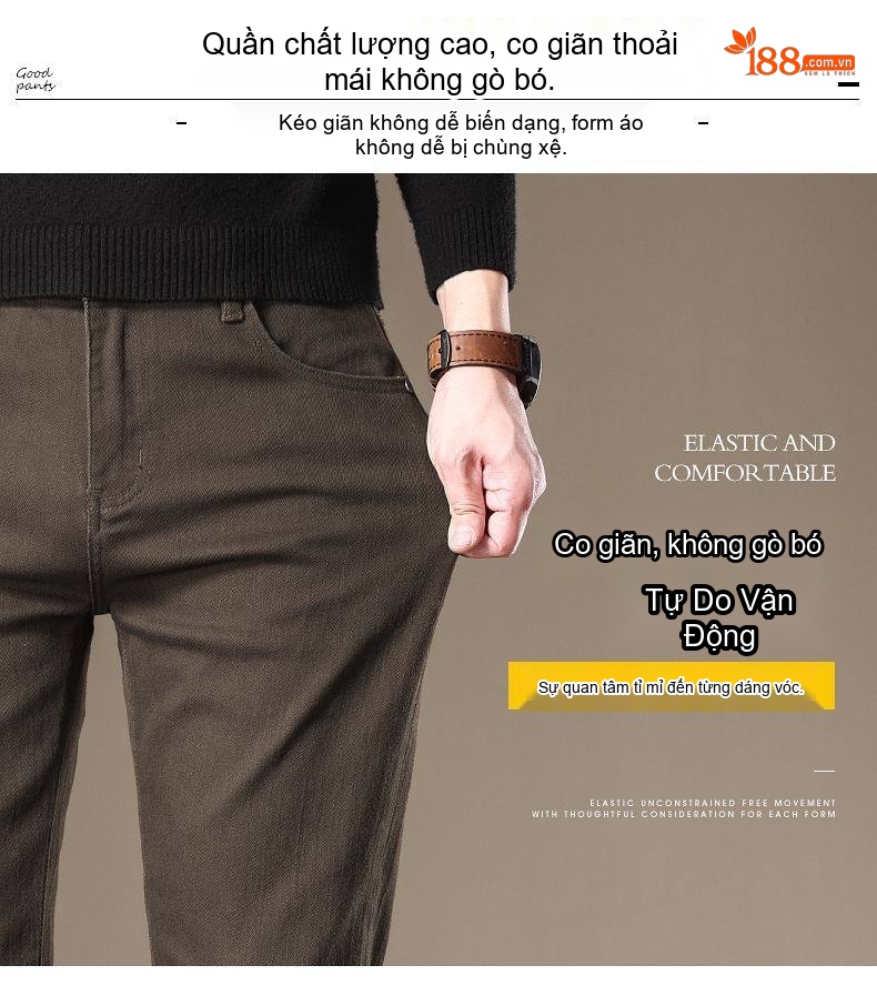 Quần Jean Nam Cotton Ống Đứng Co Giãn Thoải Mái Màu Nâu chi tiết 6