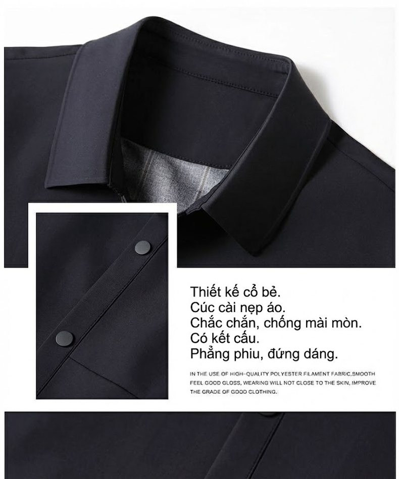 Áo Khoác Nam Cổ Bẻ Công Sở Kiểu Áo Gió Mỏng Nhẹ Màu Đen chi tiết 5