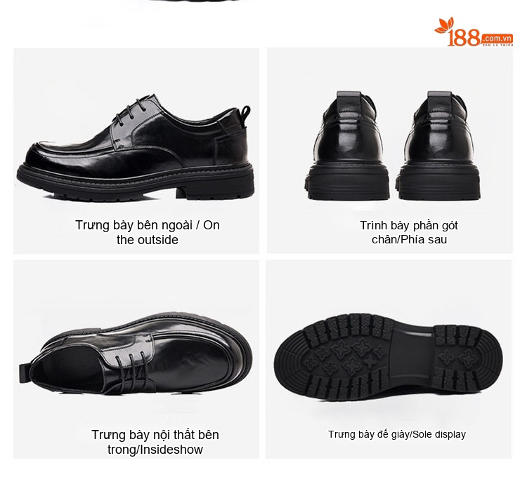 Giày Tây Buộc Dây Nam Da Bò Chiều Cao Đế Khoảng 3.5cm Màu Đen chi tiết 25