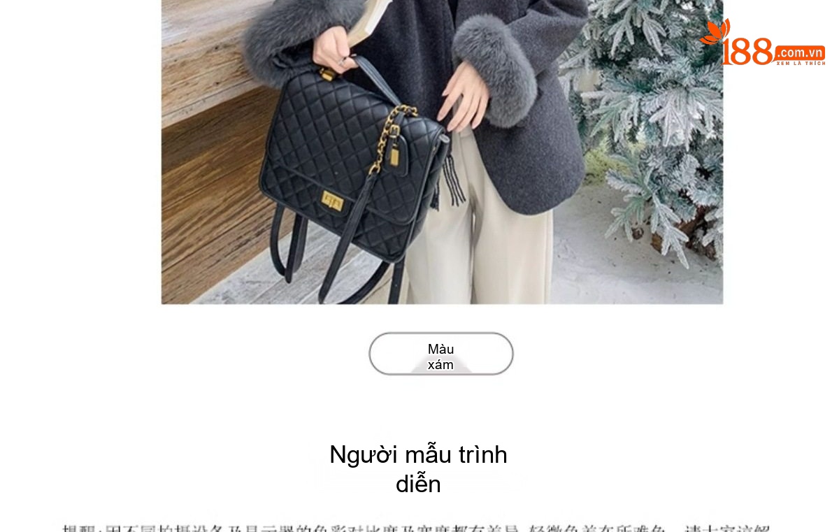 Áo Khoác Dạ Nữ Cổ Áo Choàng Lông Vũ Tay Bồng Phong Cách Thời Trang Màu Xám chi tiết 15