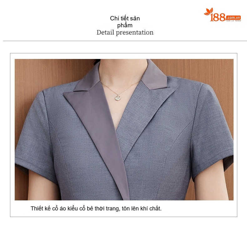 Bộ Vest Công Sở Nữ Tay Ngắn Quần/Chân Váy Màu Xanh Navy, Xám, Đen chi tiết 27
