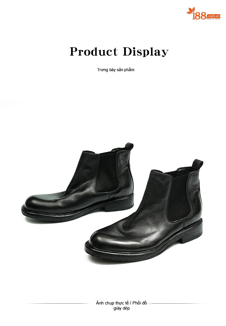 Boot Chelsea Nam Da Mờ Cao Cổ Chiều Cao Đế Khoảng 3cm Màu Đen, Nâu chi tiết 11