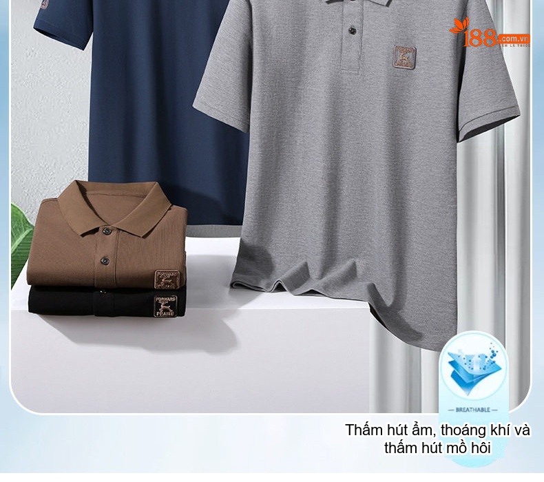 Áo Thun Polo Nam Cotton Tay Ngắn Form Rộng Cổ Bẻ Màu Xám, Nâu, Đen, Xanh Navy... chi tiết 2