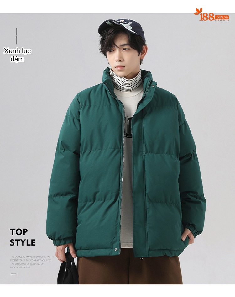 Áo Khoác Cotton Nam Nữ Dáng Rộng Cổ Trụ Chống Thấm Nước Mùa Đông Màu Xám Đậm, Tím, Đỏ, Xanh Lá... chi tiết 49