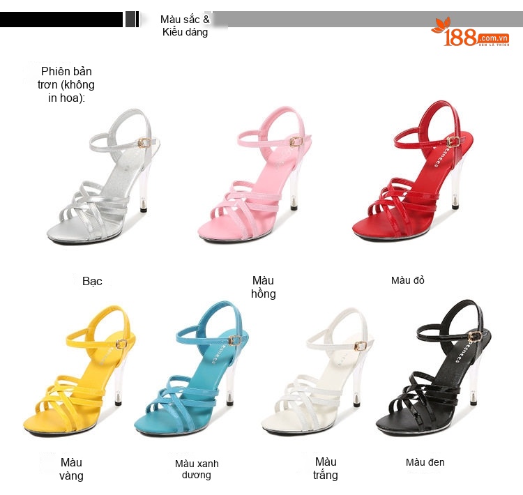 Giày Sandal Cao Gót Nữ Quai Chéo Gót Trong Suốt Gót Cao 11cm Màu Đen, Đỏ, Trắng, Hồng... chi tiết 3