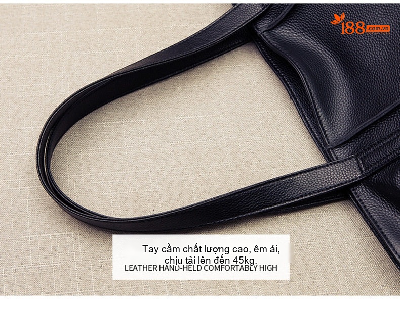 Túi Tote Nữ Da Thật Sức Chứa Lớn Thời Trang Đeo Vai Xách Tay Màu Đen chi tiết 11