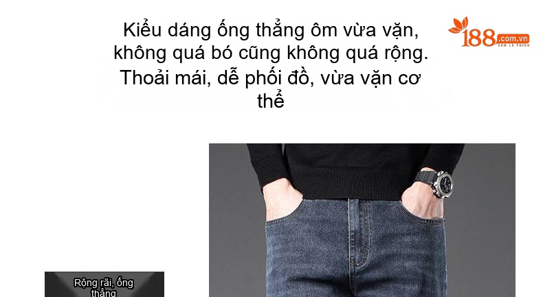 Quần Jean Nam Ống Đứng Dáng Rộng Thoải Mái Màu Xám Đen chi tiết 10