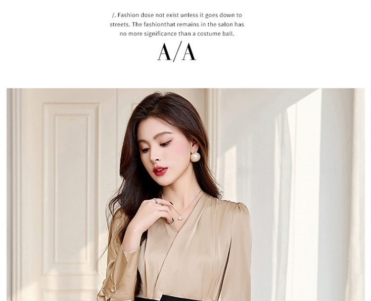 Váy liền thân Nữ Cổ chữ V Trung Dài Tay Thiết Kế Thắt Eo Tôn Dáng Thoáng Khí Màu Đen, Đỏ, Tím, Be chi tiết 25