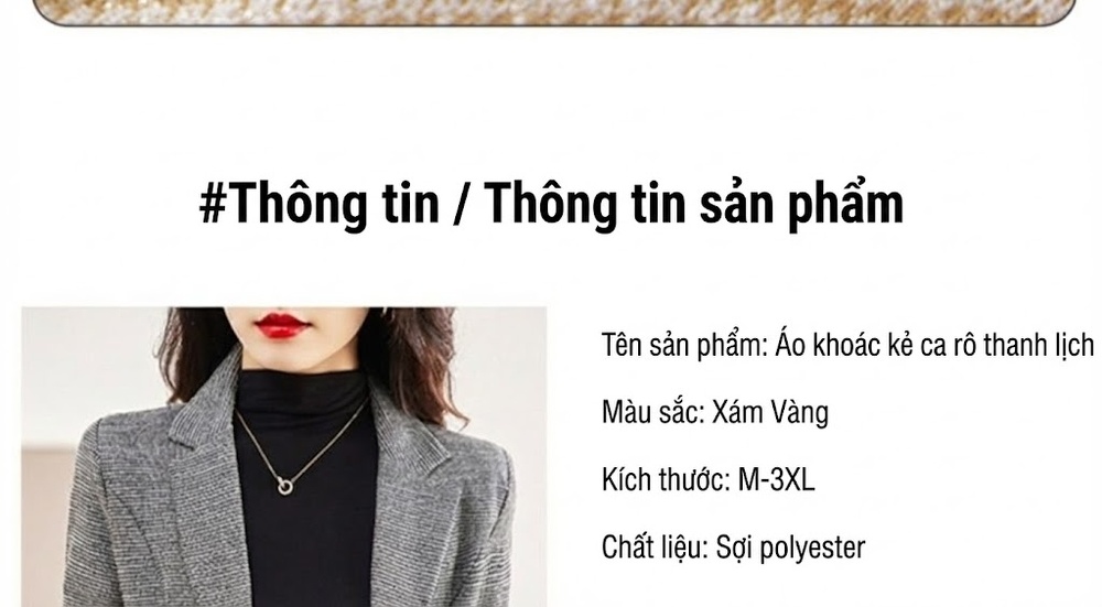 Áo Khoác Blazer Nữ Kẻ Caro Thiết Kế Thanh Lịch Phong Cách Thu Đông Màu Be, Xám chi tiết 13