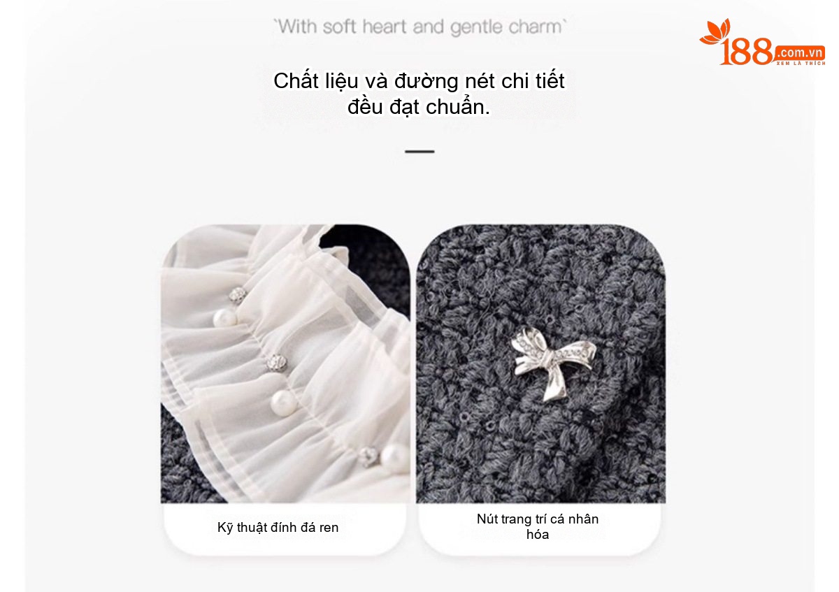 Set Áo Khoác và Chân Váy Dệt Kim Tiểu Thư Thanh Lịch Màu Xám, Đen chi tiết 6