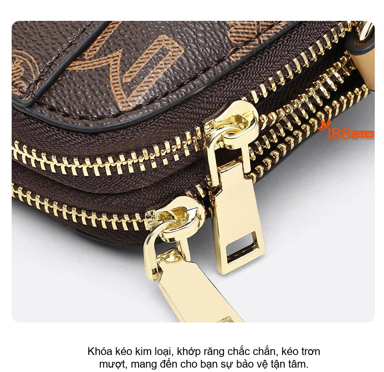 Túi Đeo Chéo Nữ Mini Nhỏ Gọn Họa Tiết Chữ Màu Nâu chi tiết 14