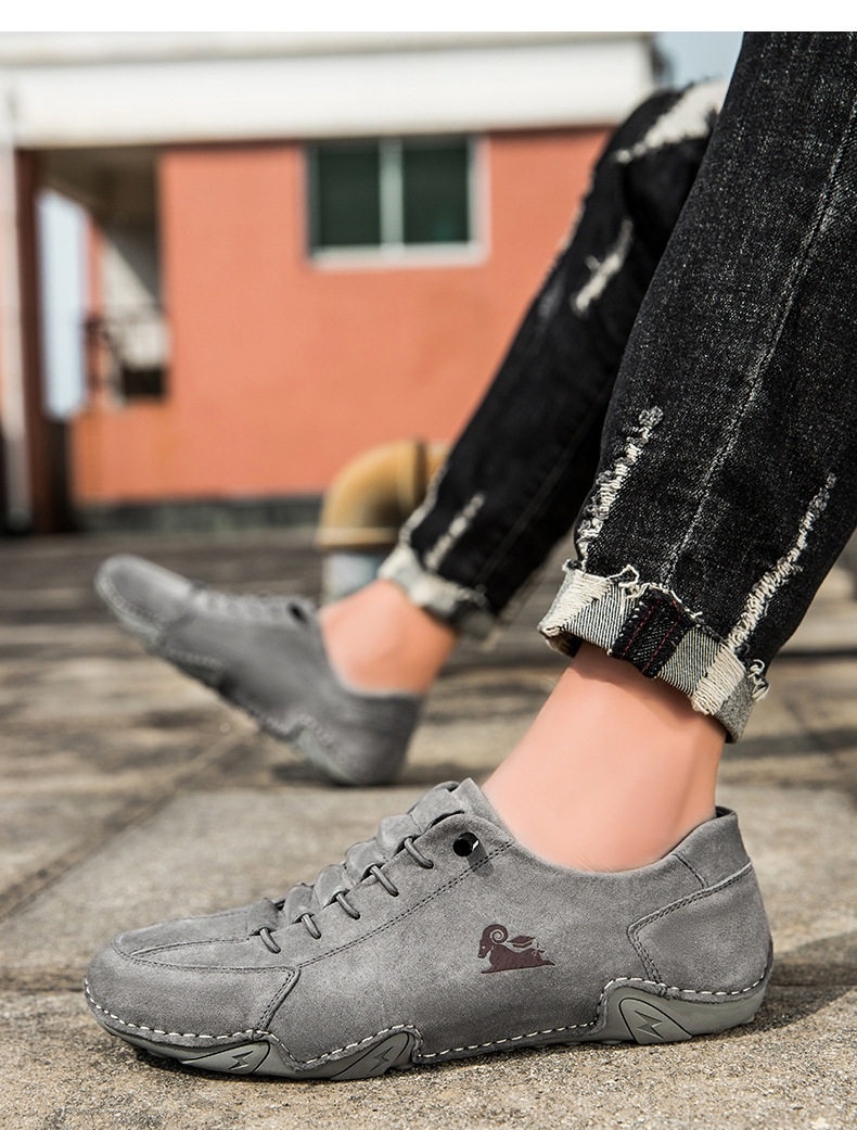 Giày Casual Nam Da Mờ Thấp Cổ Buộc Dây Chiều Cao Đế Khoảng 3cm Màu Be, Xám, Đen chi tiết 13