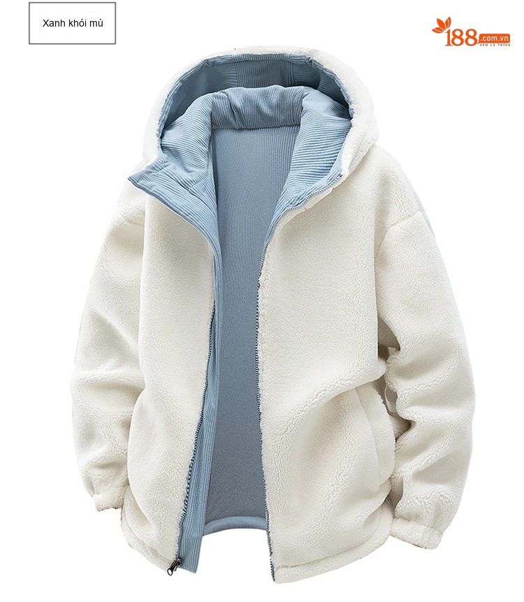 Áo Khoác Cotton Lót Lông Cừu Non Có Mũ Trùm Đầu Dáng Rộng Nam Nữ Màu Đen, Xanh, Tím, Kem... chi tiết 22