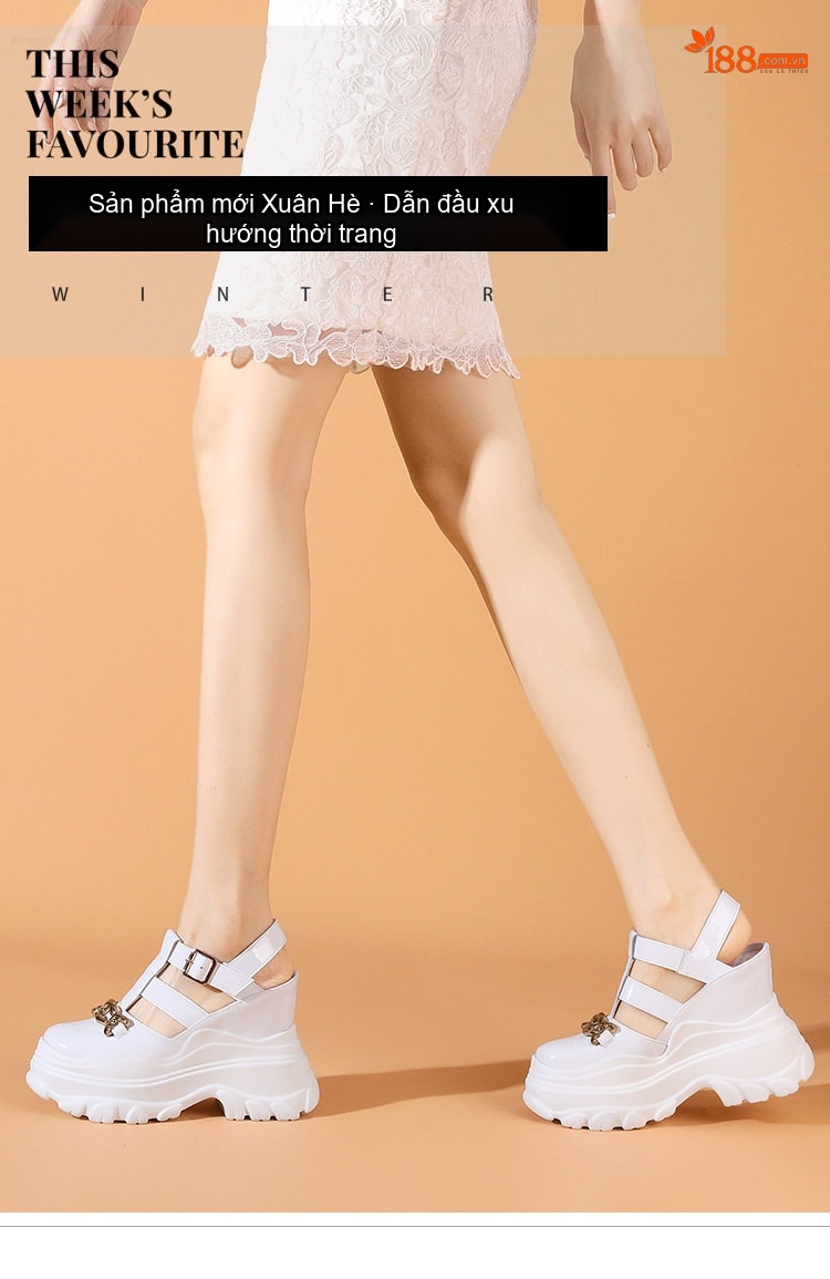 Giày Sandal Cao Gót Nữ Bít Mũi Da Bóng Đế Xuồng Gót Cao 12cm Màu Đen, Xanh Lá, Trắng chi tiết 1