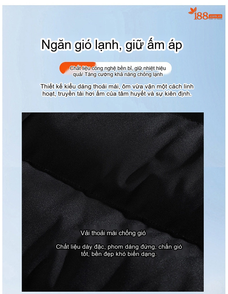 Áo Khoác Phao Nam Dáng Dài Có Mũ Lông Dày Cotton Giữ Ấm Màu Đen, Xanh Rêu, Xanh Navy chi tiết 3