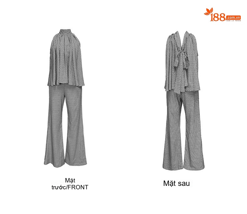 Set Bộ Nữ Áo Sơ Mi Cổ Cao Hở Vai Không Tay Quần Dài Ống Loe Màu Trắng Xám chi tiết 6