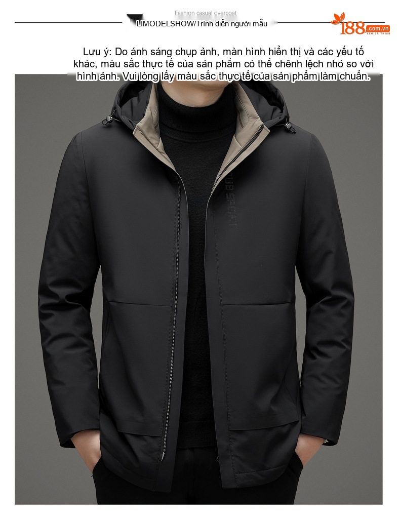 Áo Khoác Phao Nam Milk Silk 90% Lông Ngỗng Xám Mỏng Nhẹ Có Mũ Màu Xanh Navy chi tiết 14