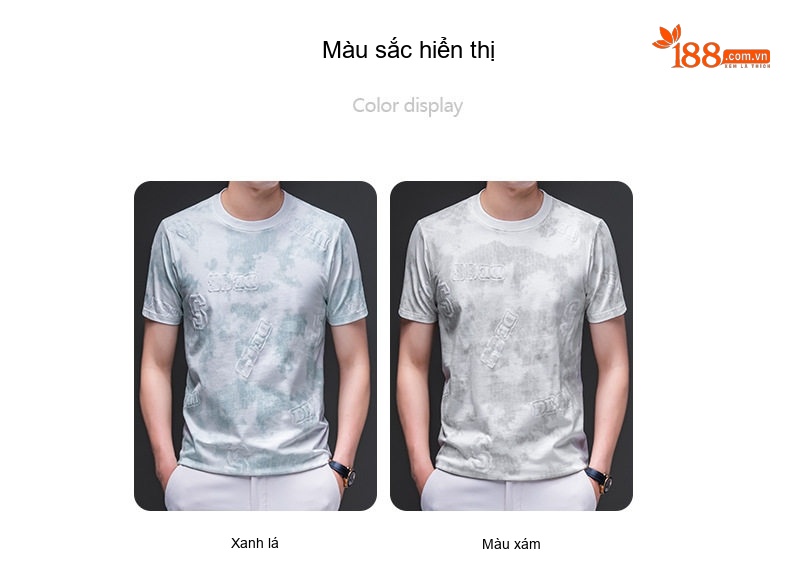 Áo Thun Tay Ngắn Nam Cổ Tròn In Họa Tiết Phong Cách Hàn Quốc Màu Trắng Xanh chi tiết 3
