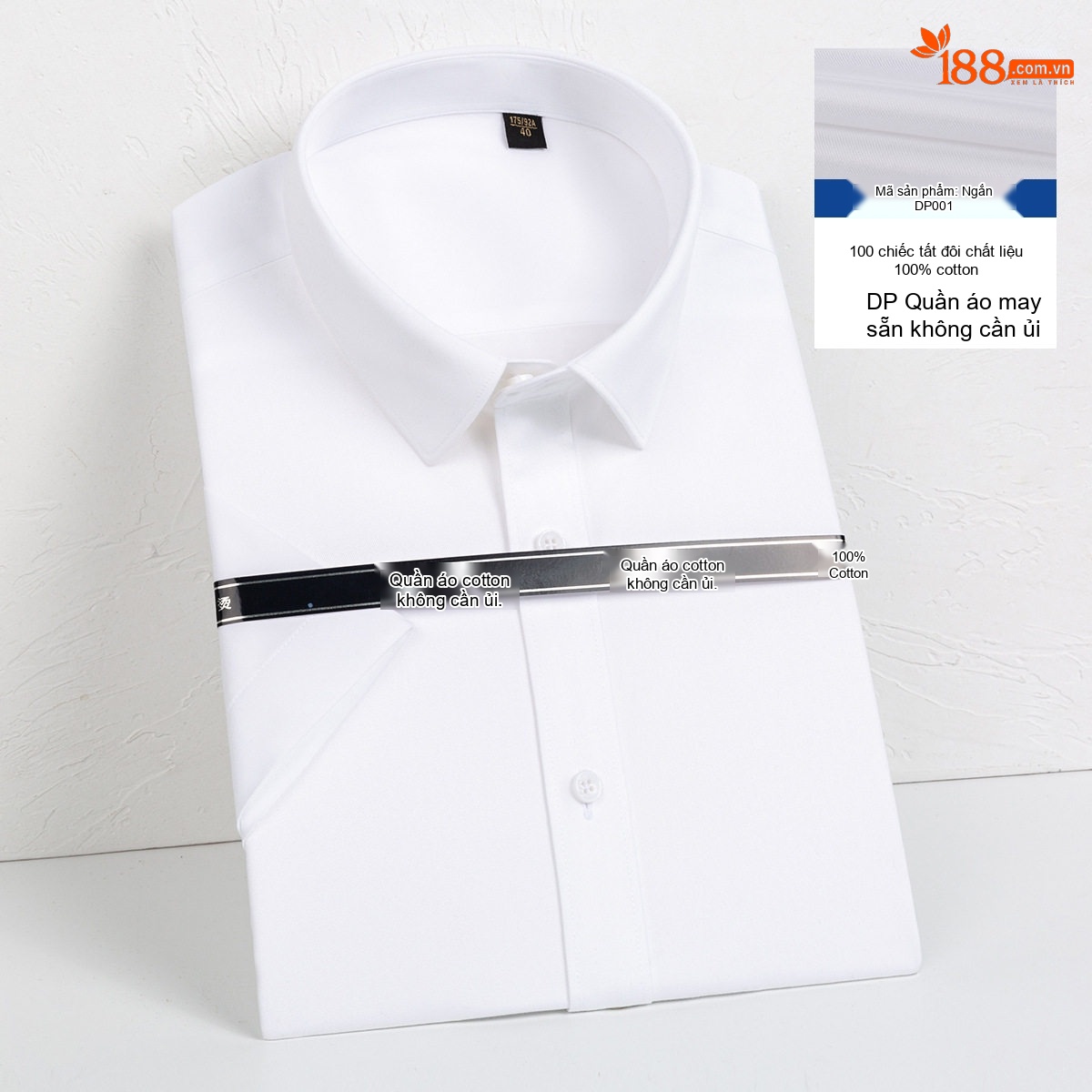 Áo Sơ Mi Nam Tay Ngắn Cotton Dáng Ôm Chống Nhăn Màu Xanh, Trắng chi tiết 4
