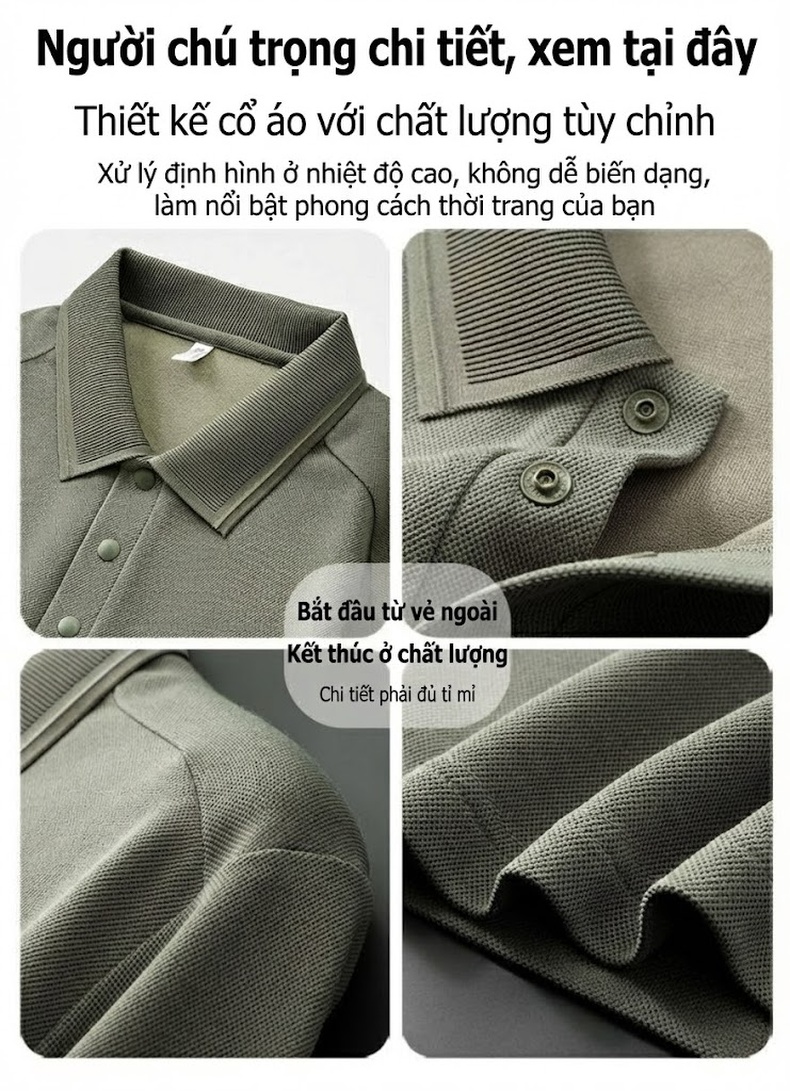 Áo Polo Nam Dài Tay Thu Đông Chất Liệu Lụa Tằm Pha Len Màu Xanh, Kem, Navy, Olive... chi tiết 10