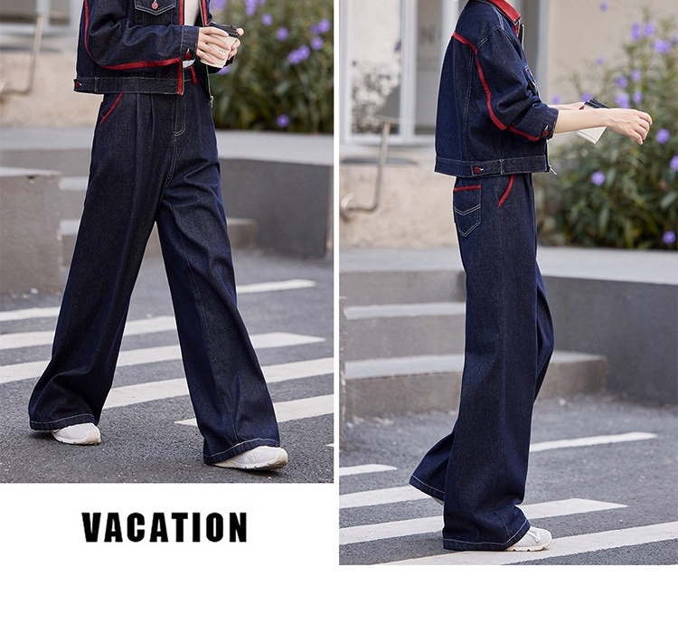 Set Áo Khoác Jean Nữ Cổ Bẻ Tay Dài Quần Ống Rộng Màu Xanh Jean chi tiết 15