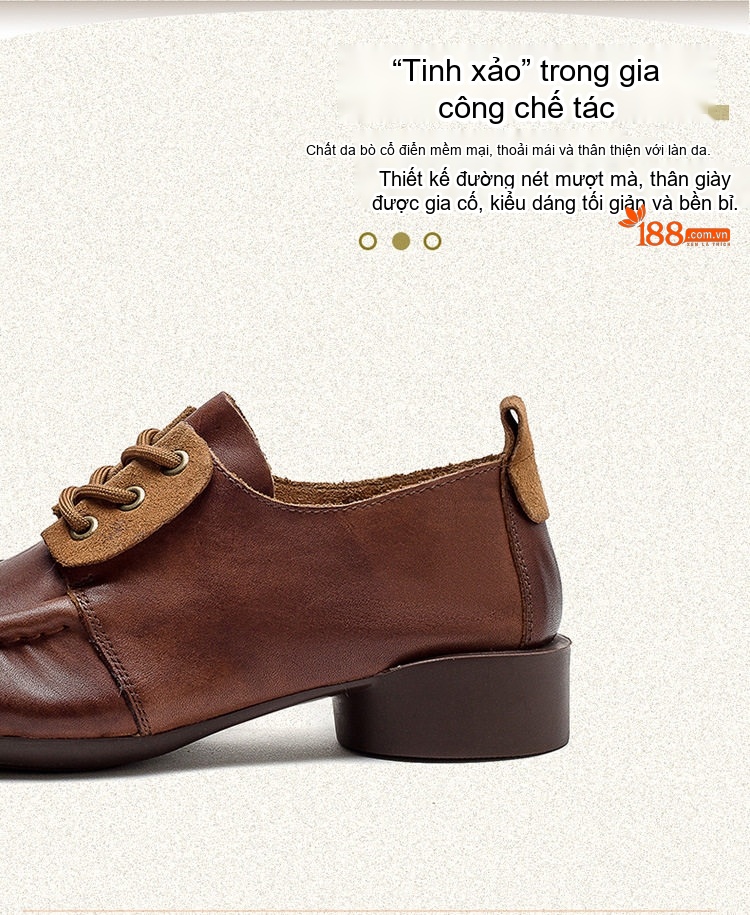 Giày Búp Bê Nữ Buộc Dây Da Mờ Chiều Cao Đế Khoảng 3cm Màu Nâu chi tiết 3