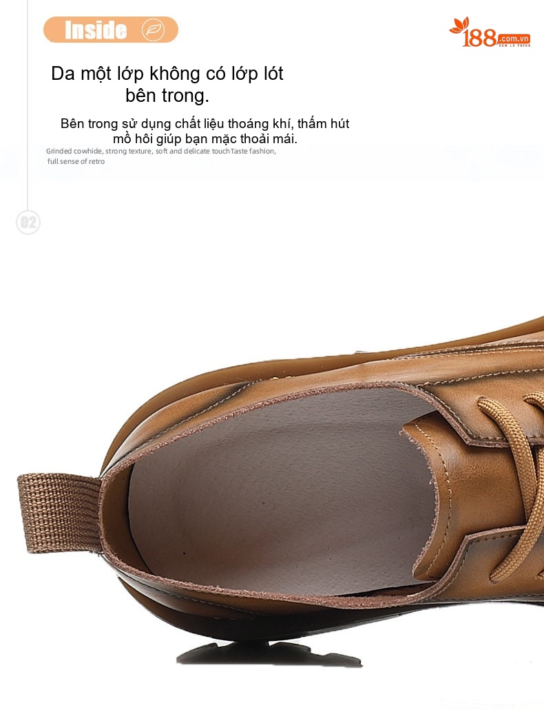 Giày Boot Martin Nam Cổ Thấp Phong Cách Anh Quốc Đế Dày Chiều Cao Đế Khoảng 4cm Màu Nâu, Đen chi tiết 6